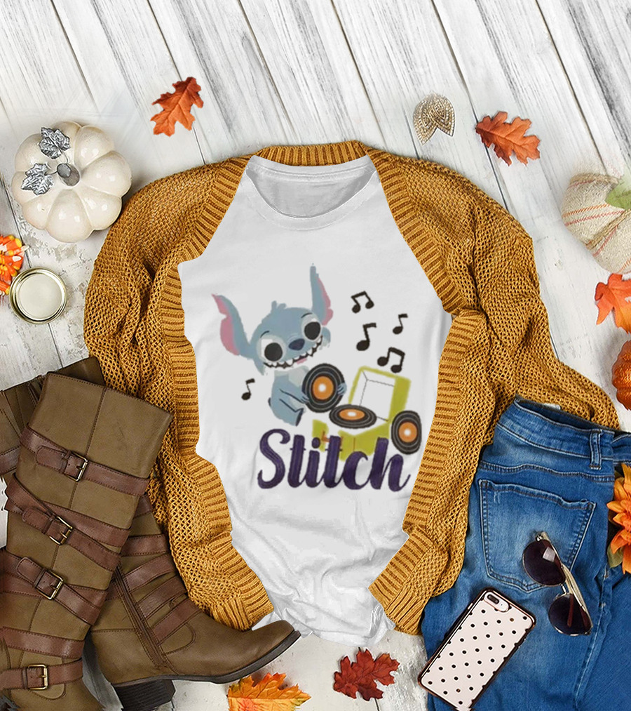 Her Universe Disney Stitch Record Player Isometric Ringer T-Shirt