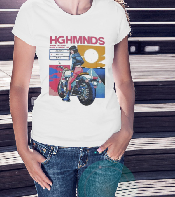 Hghmnds Where The Road Leads Is Where I Go Unknown Educate Elevate Biker Anime Style Moon Sun Desert Journey T-Shirt