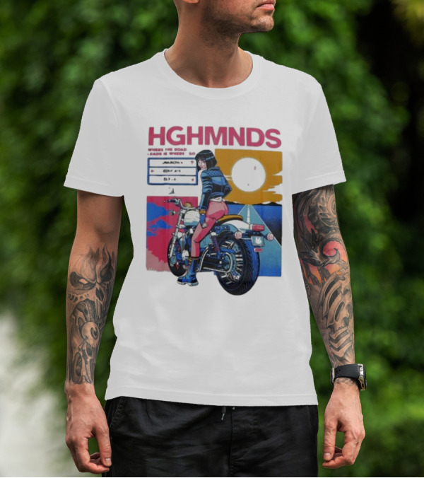 Hghmnds Where The Road Leads Is Where I Go Unknown Educate Elevate Biker Anime Style Moon Sun Desert Journey T-Shirt