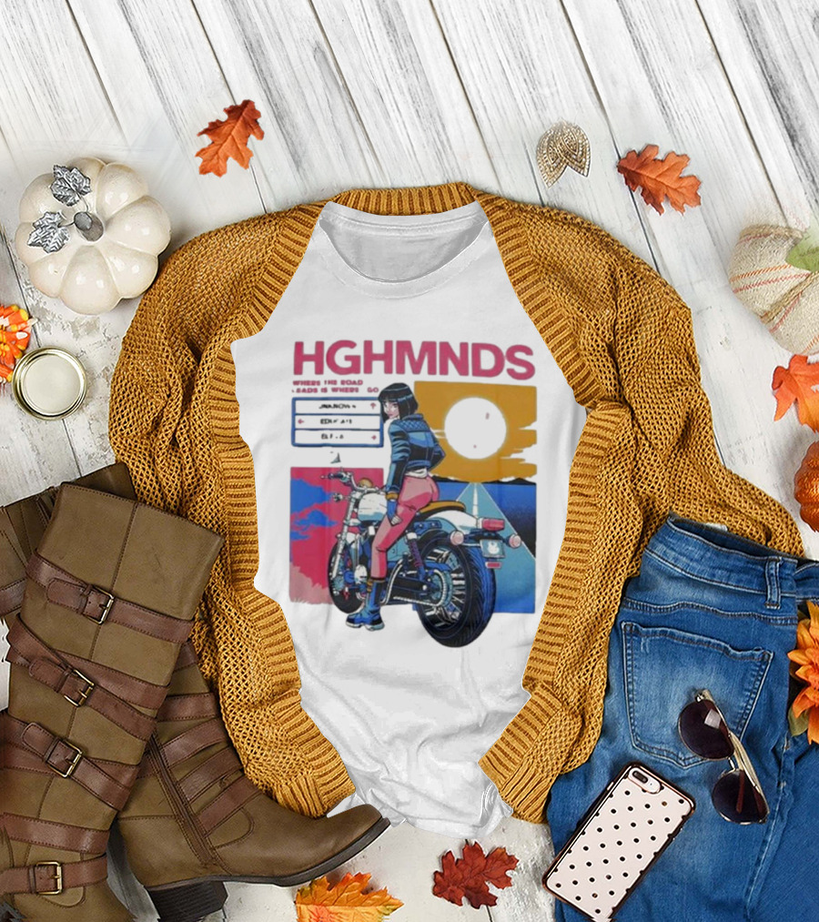 Hghmnds Where The Road Leads Is Where I Go Unknown Educate Elevate Biker Anime Style Moon Sun Desert Journey T-Shirt