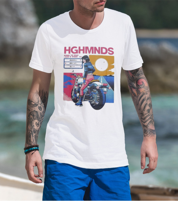 Hghmnds Where The Road Leads Is Where I Go Unknown Educate Elevate Biker Anime Style Moon Sun Desert Journey T-Shirt