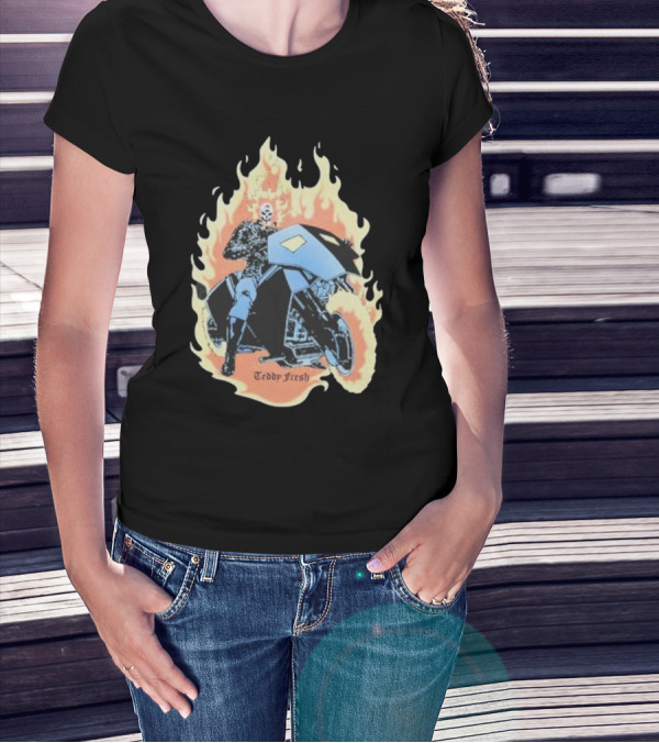 Ghost Rider Teddy Fresh Flaming Skull Motorcycle T-Shirt