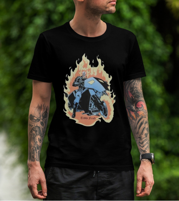 Ghost Rider Teddy Fresh Flaming Skull Motorcycle T-Shirt