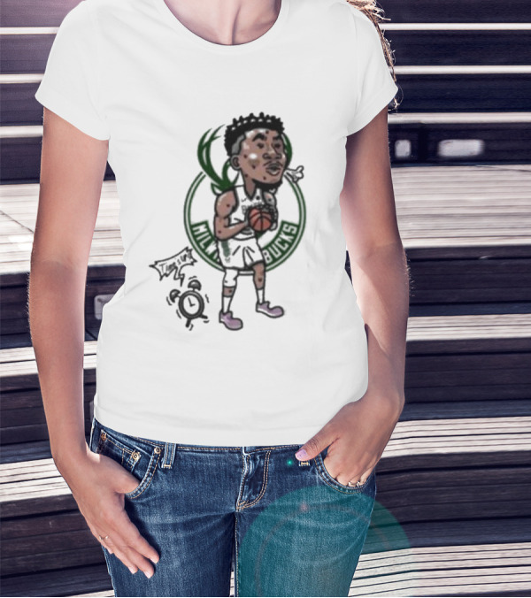 Giannis Antetokounmpo Milwaukee Bucks Cartoon Basketball Player Clock T-Shirt