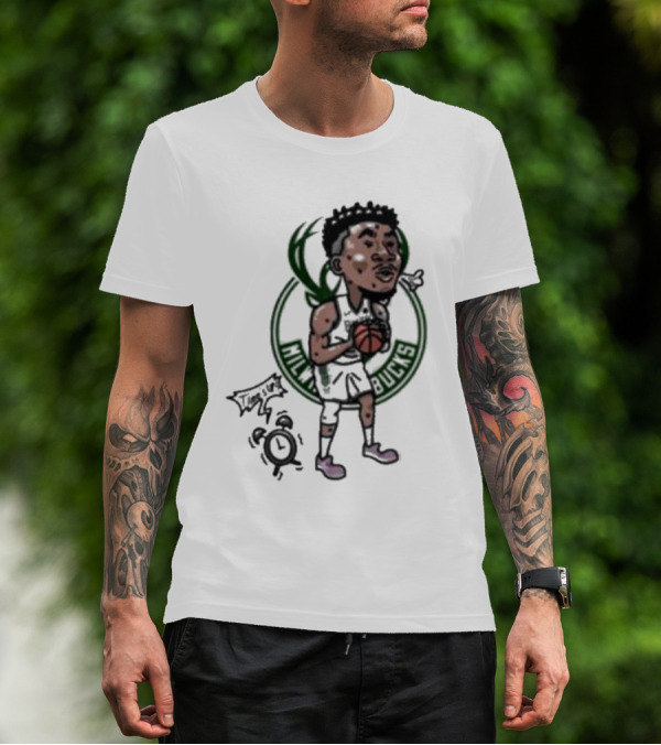Giannis Antetokounmpo Milwaukee Bucks Cartoon Basketball Player Clock T-Shirt
