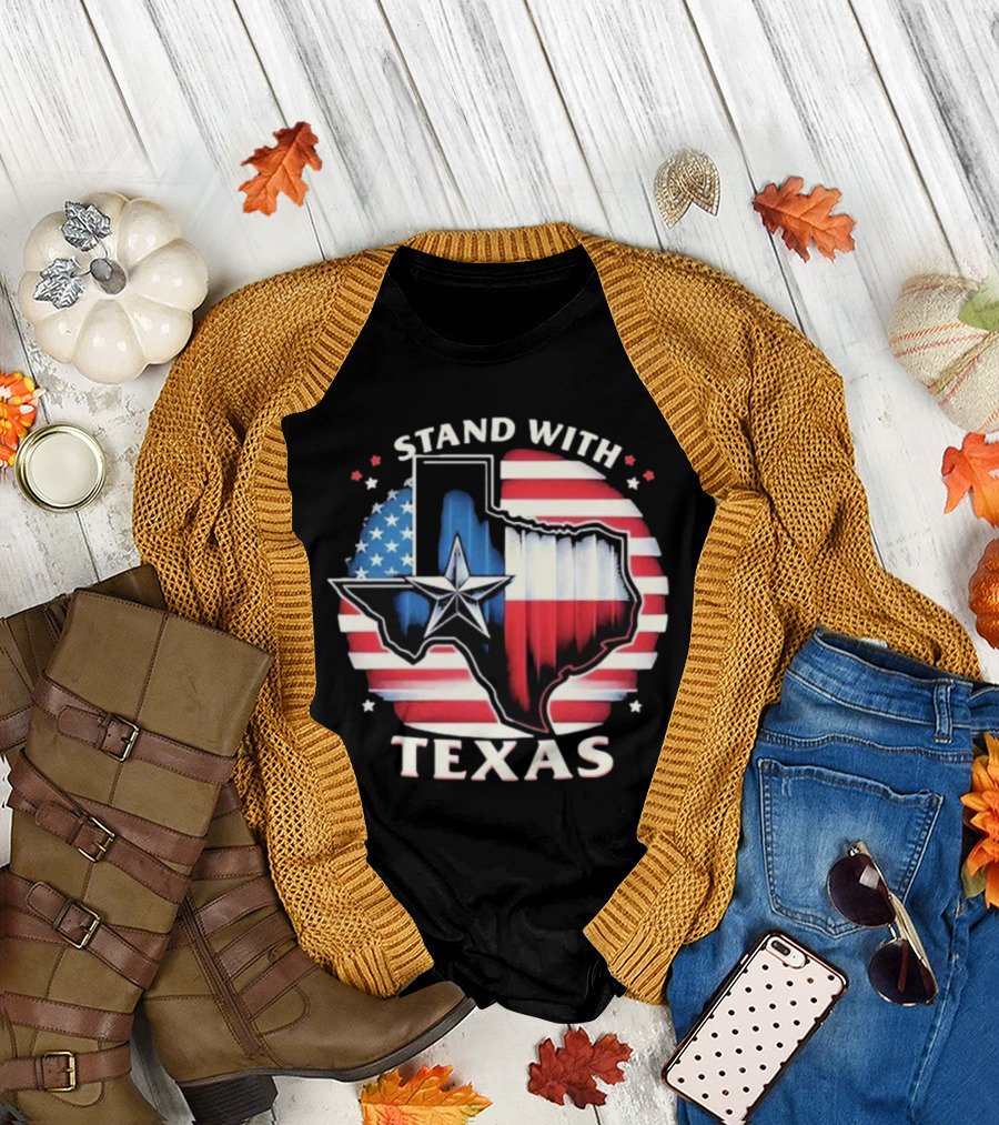 Stand With Texas American Flag Star Map T-Shirt