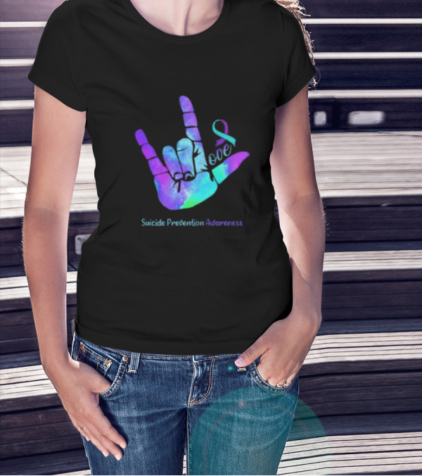 Love Hand Sign With Ribbon For Suicide Prevention Awareness T-Shirt