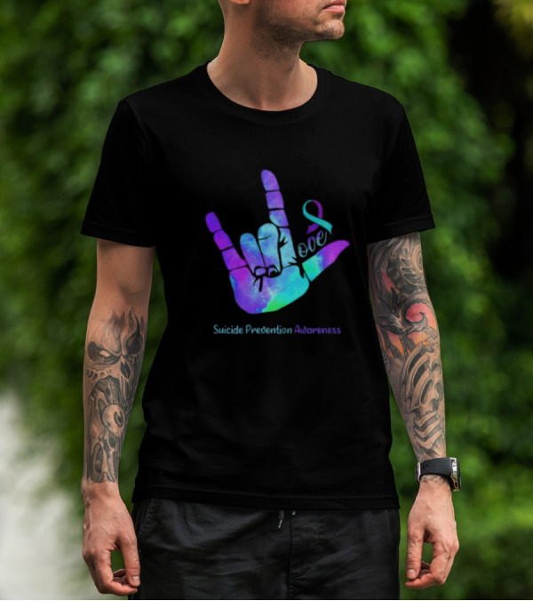 Love Hand Sign With Ribbon For Suicide Prevention Awareness T-Shirt