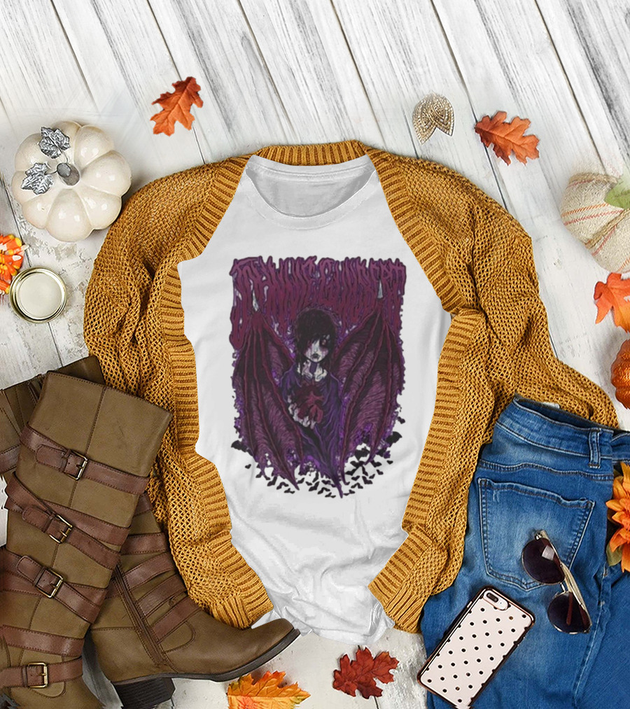 Johnnie Guilbert Vampire Dark Gothic Artwork with Wings and Heart T-Shirt