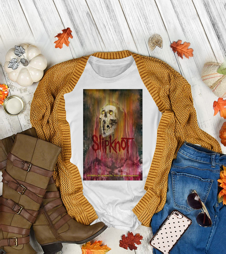 Slipknot September 8 2024 Skull Artwork Ridgefield WA RV Inn Style Resorts Amphitheater T-Shirt