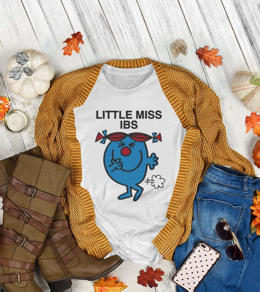 Little Miss IBS Character with Red Bows and Blue Figure T-Shirt