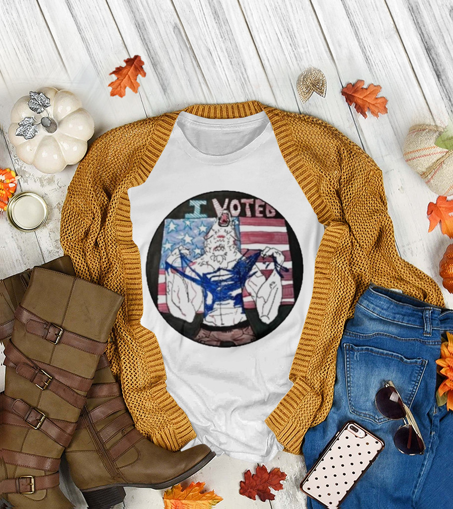 I Voted Michigan Patriotic Wolf American Flag T-Shirt