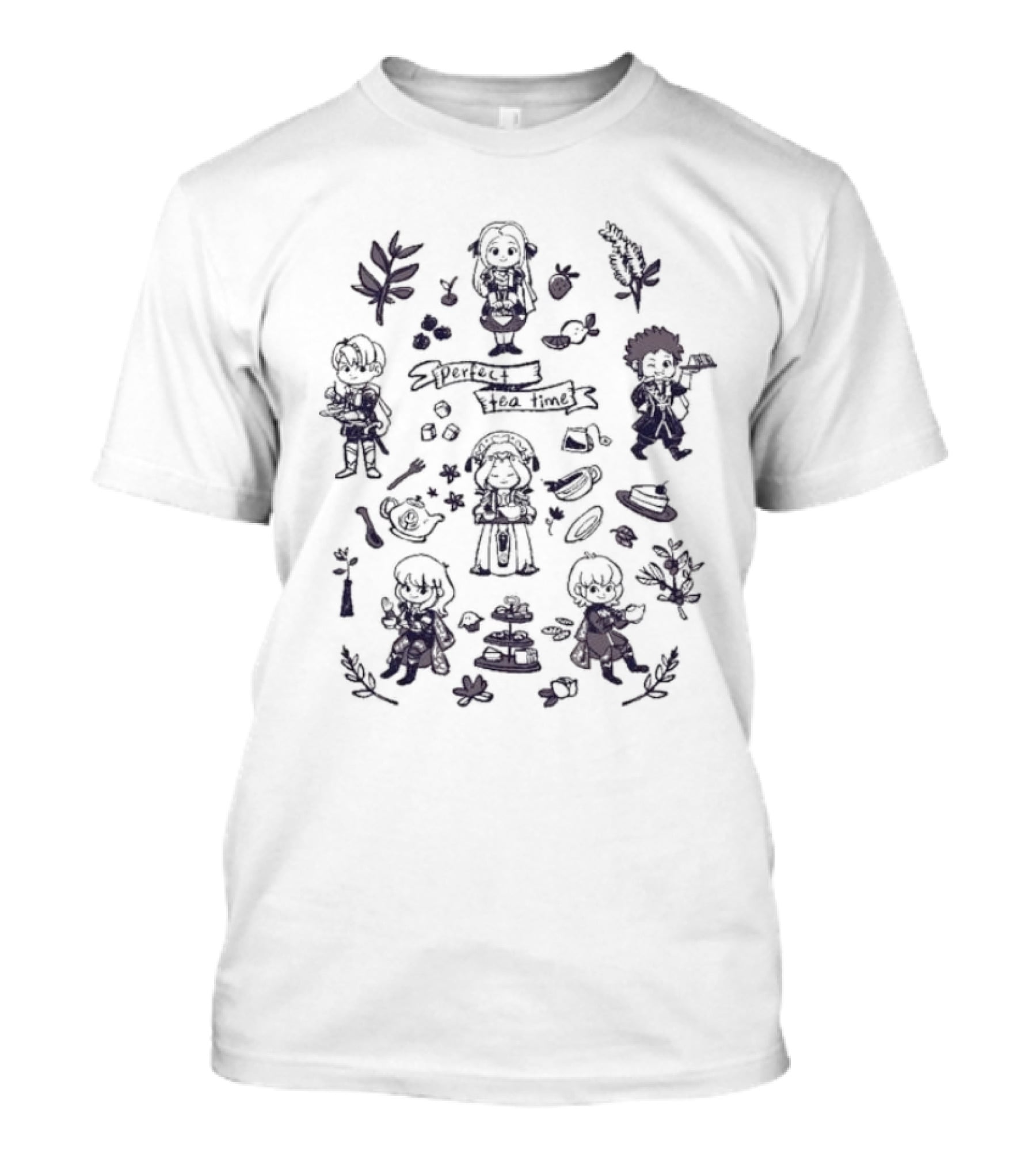 Perfect Tea Time Jess Rojo Characters Tea Set And Leaves T-Shirt