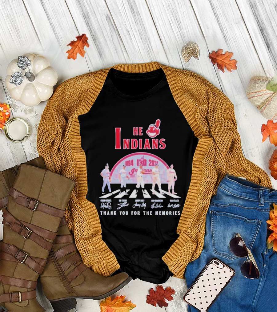 He Indians 130 Years 1894-2024 Thank You For The Memories Omar Vizquel Bob Lemon Jim Thome Lou Boudreau Larry Doby Bob Feller T-Shirt
