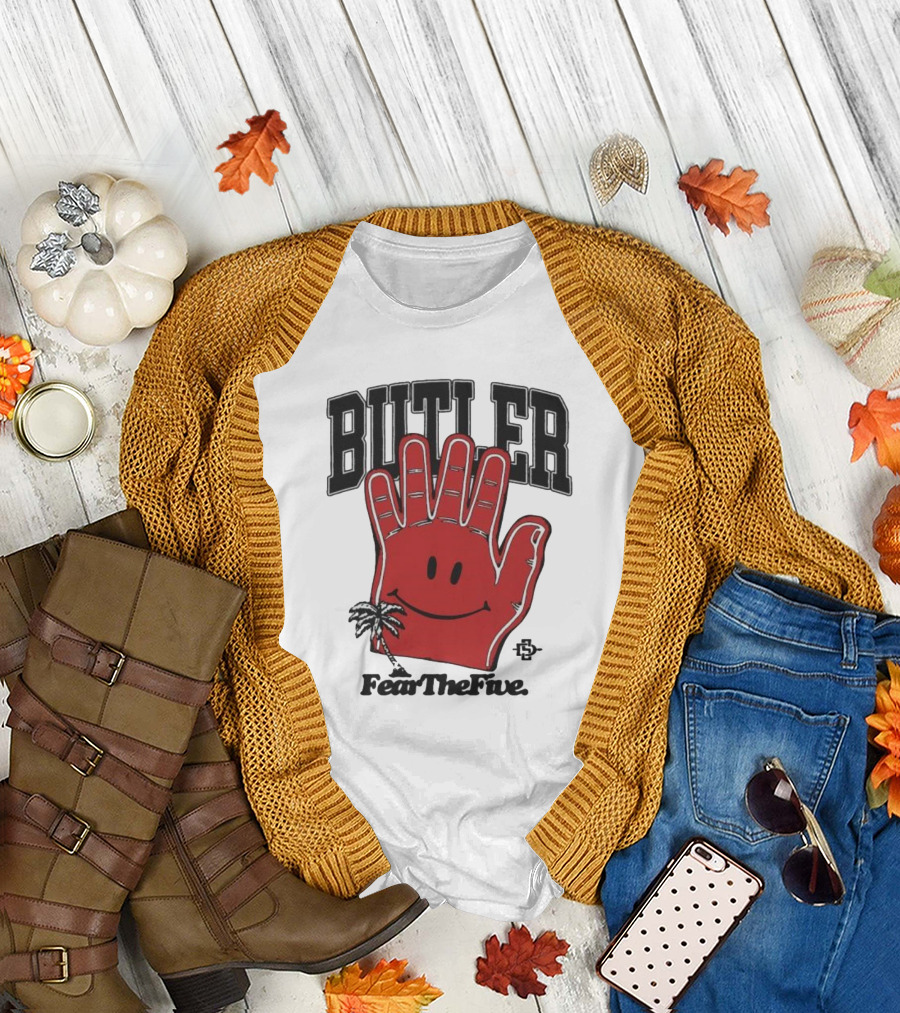 Butler Fear The Five SDSU Smiley Hand Palm Tree T-Shirt