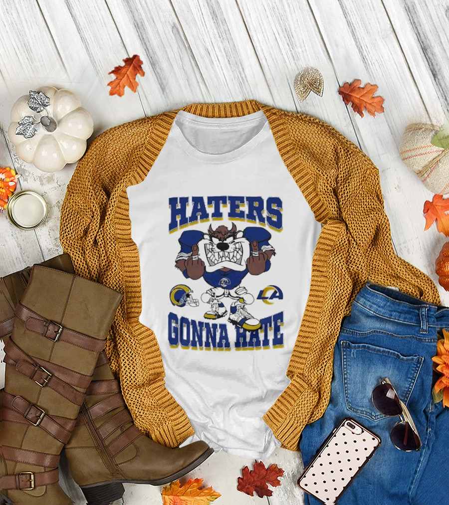 Haters Gonna Hate Los Angeles Rams Mascot Blue and Yellow Football Fan Attitude T-Shirt