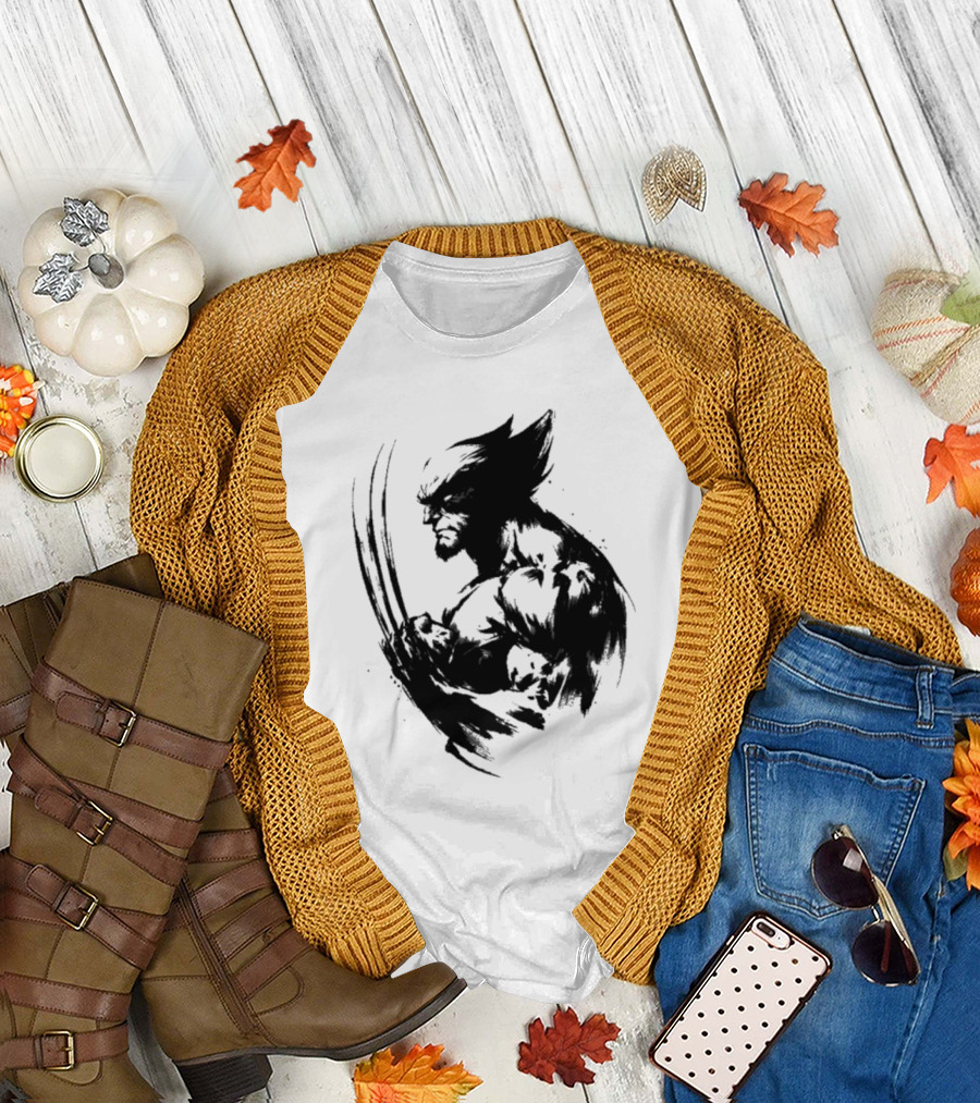 Mutant Inked Wolverine Claw Shadows Sketch T-Shirt