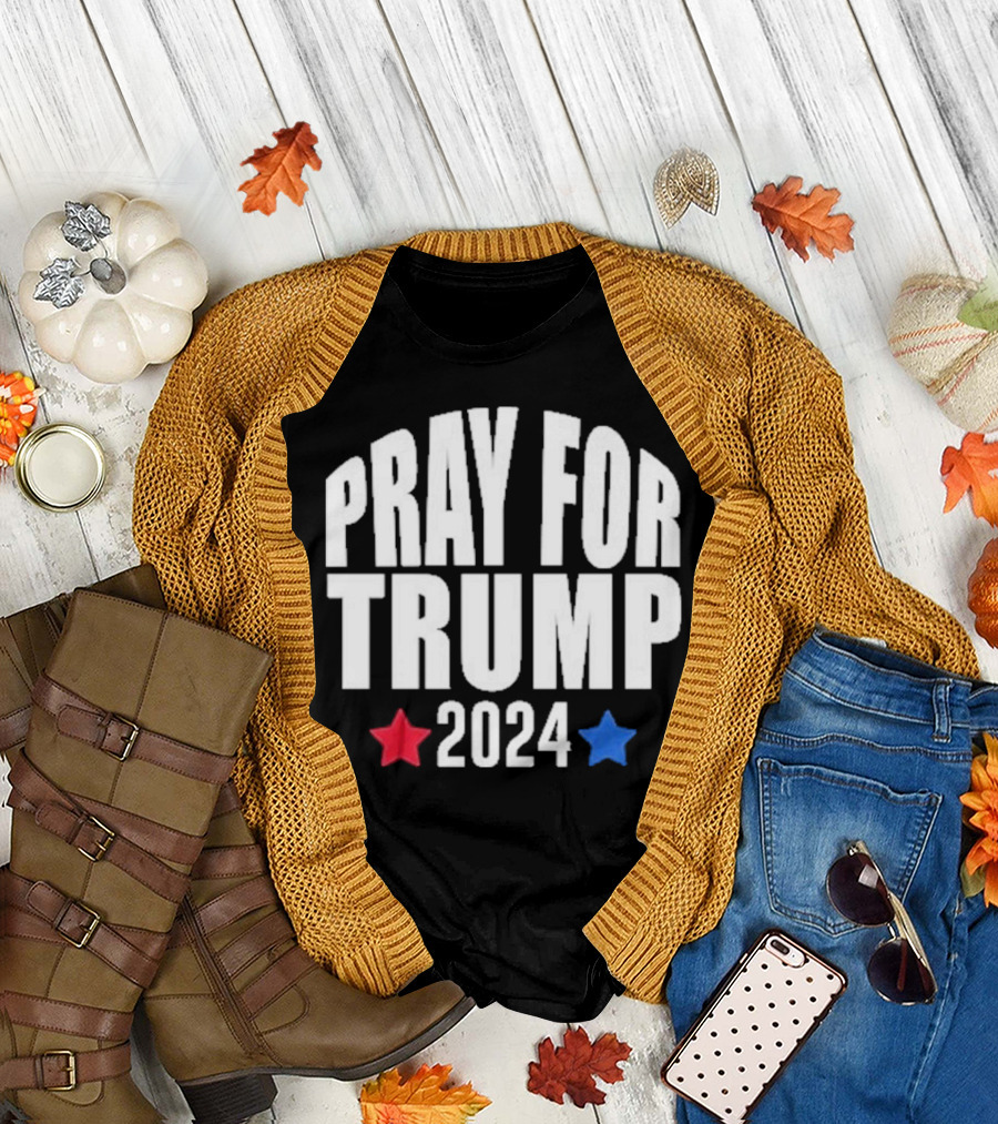 Pray For Trump 2024 Red Blue Stars T-Shirt