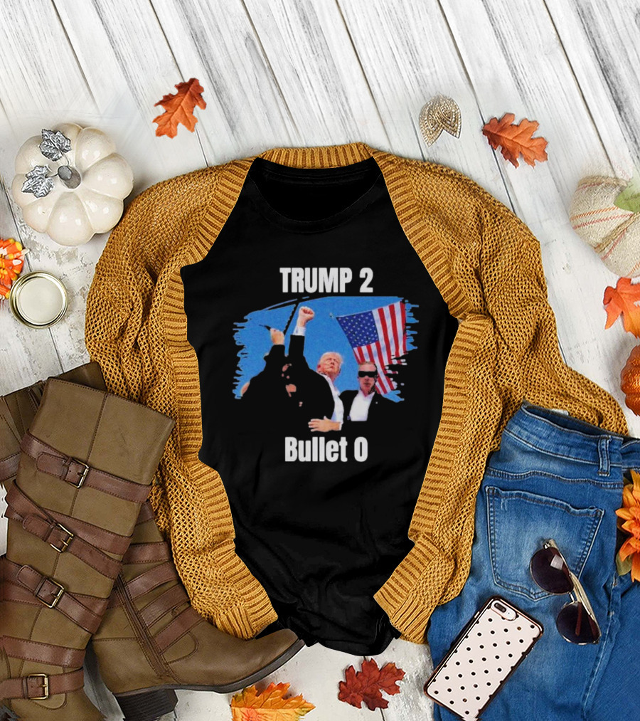 Trump 2 Bullet 0 American Flag Victory T-Shirt