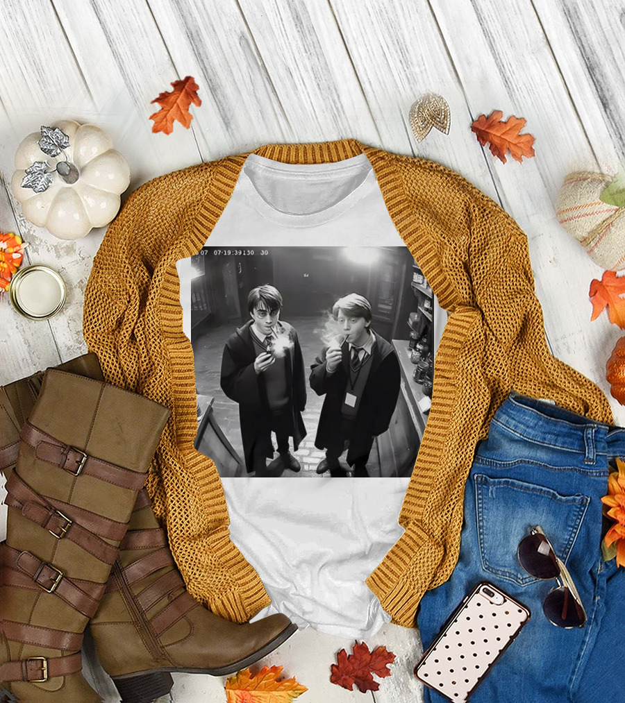 Harry And Ron Smoking Hogwarts CCTV Aesthetic T-Shirt