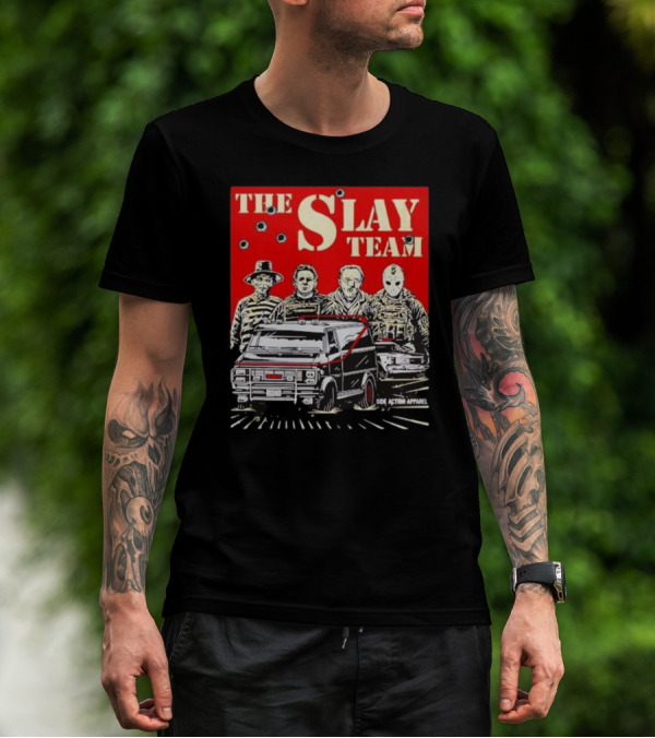 The Slay Team Horror Movies Characters Side Action T-Shirt