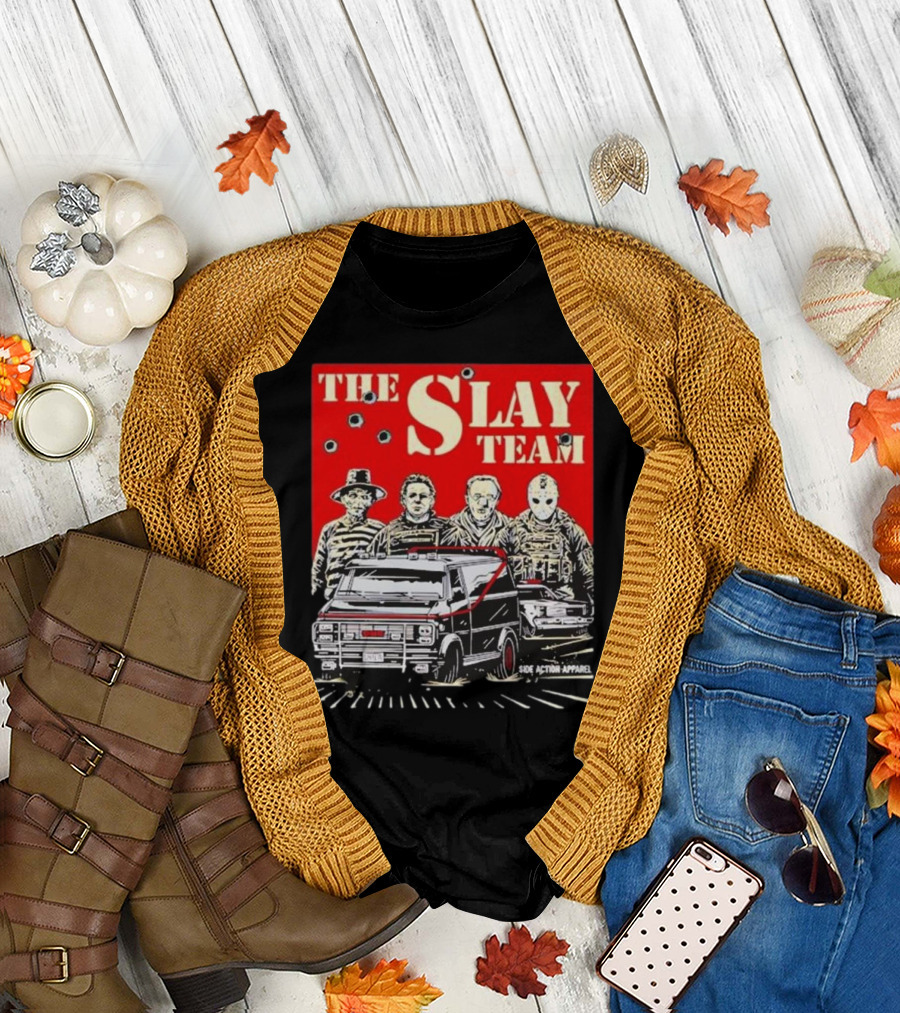 The Slay Team Horror Movies Characters Side Action T-Shirt