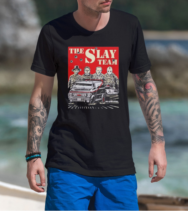 The Slay Team Horror Movies Characters Side Action T-Shirt
