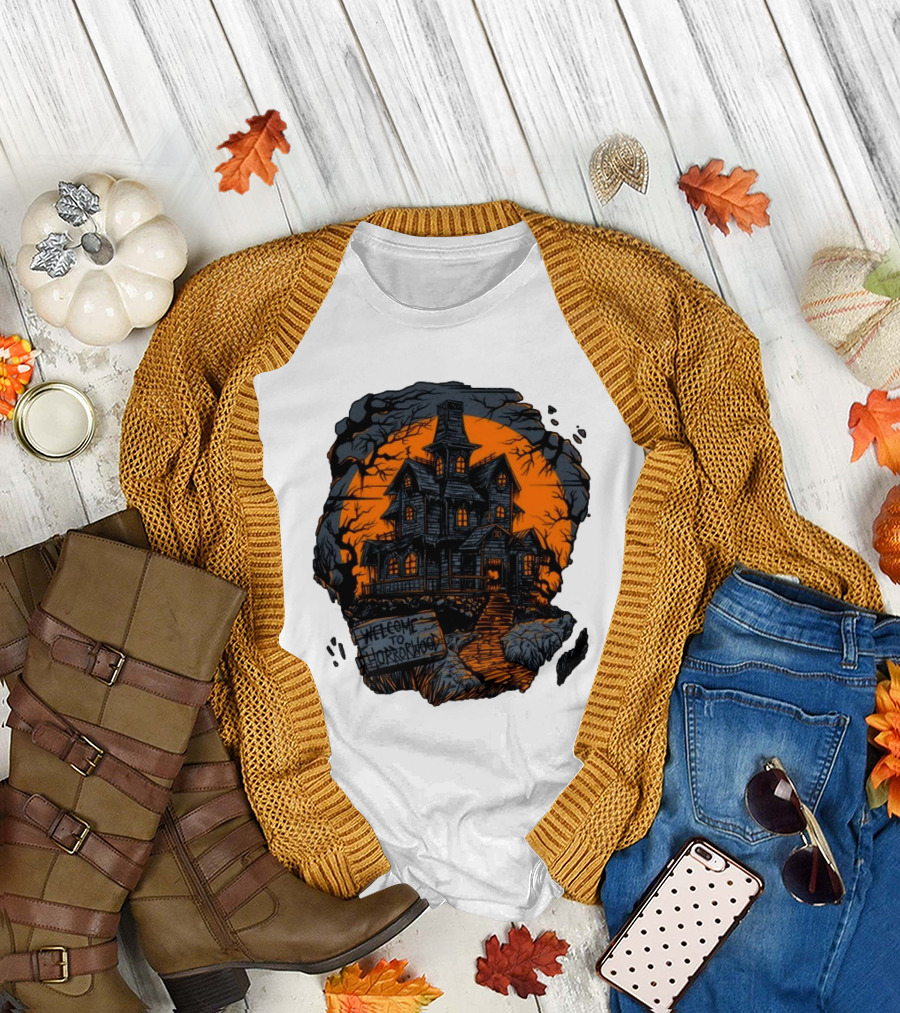 Welcome to Horrorwood House of Horrorwood Halloween T-Shirt