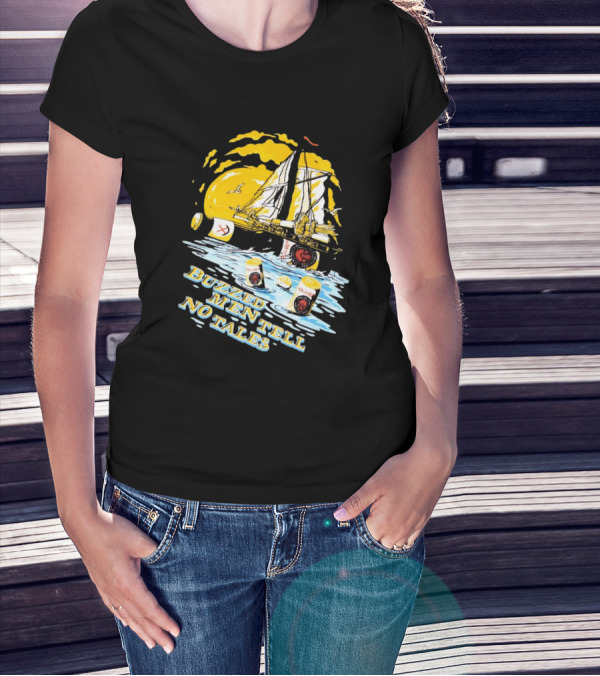 Buzzed Men Tell No Tales With Sailboat And Old Style Beer Can Waves T-Shirt