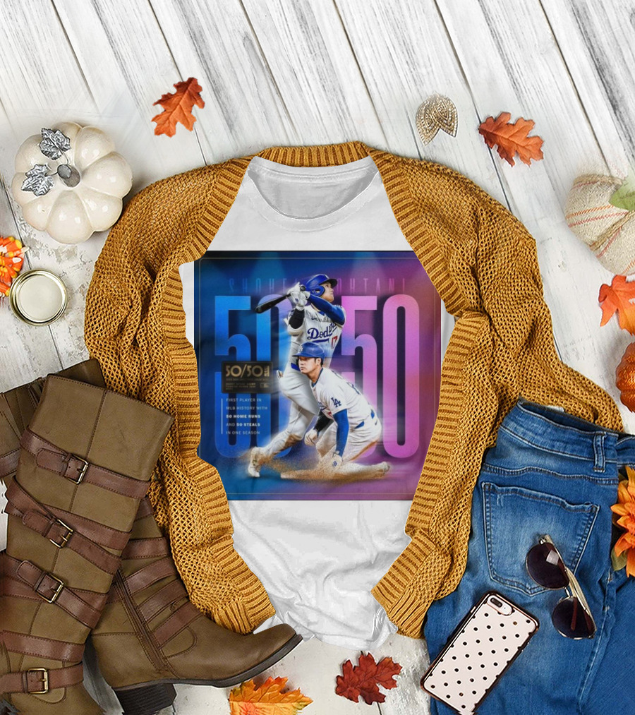 Shohei Ohtani 50/50 First Player MLB History 50 Home Runs and Steals Dodgers T-Shirt