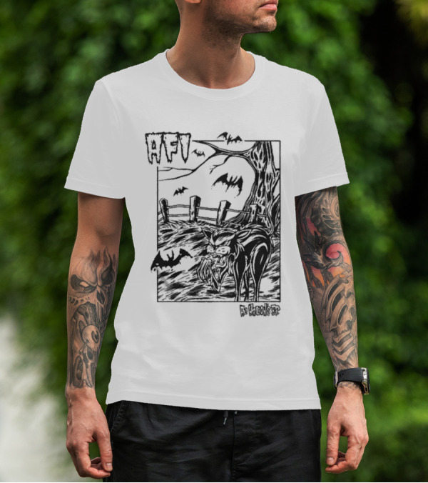 AFI All Hallow's Eve Bats And Black Cat In Haunted Scene T-Shirt