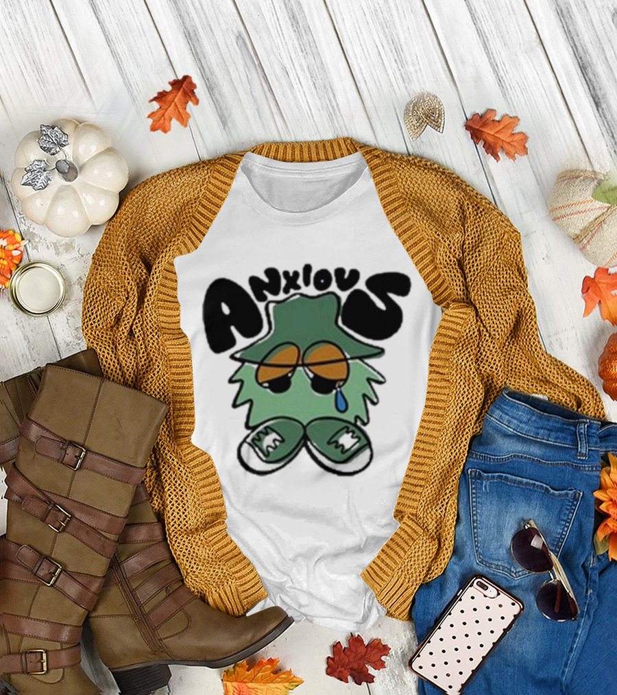 Anxious Fuzzball Green Teardrop Sneaker Character T-Shirt