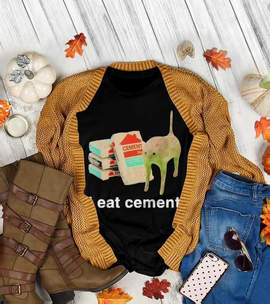 I Eat Cement Cursed Cat with Cement Bags T-Shirt