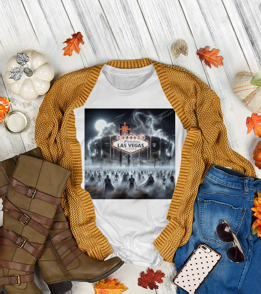 Las Vegas Raiders Welcome to Fabulous Las Vegas Nevada Raider Nation Stadium Under Moonlit Sky T-Shirt