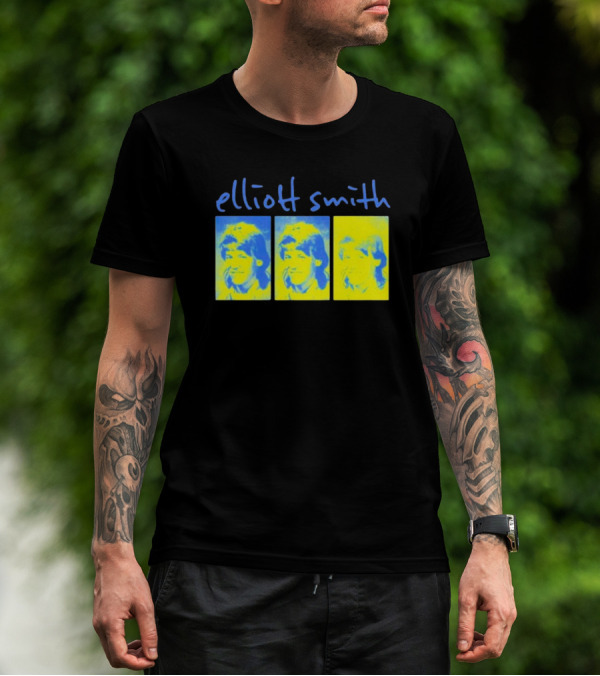 Elliott Smith Triple Portrait Blue Yellow Panels T-Shirt
