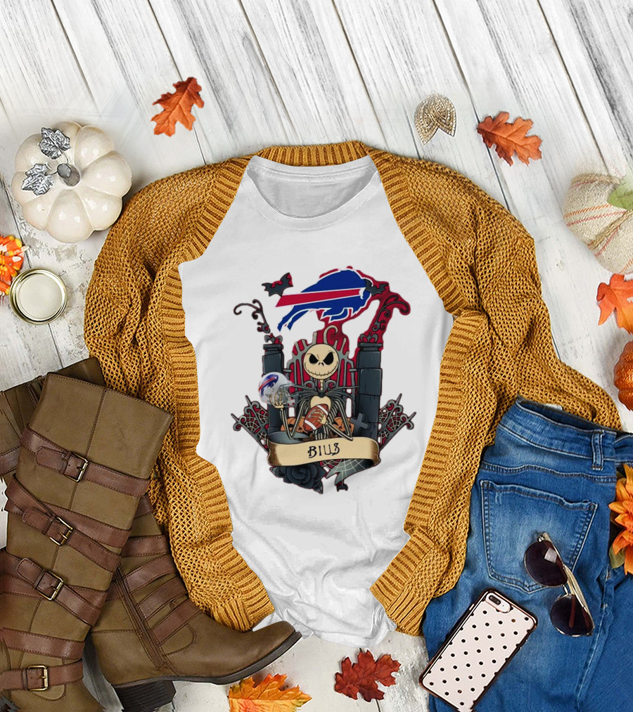 Buffalo Bills Jack Skellington Holding Football The Night Before Halloween T-Shirt