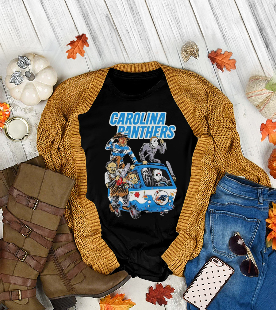 Carolina Panthers NFL Horror Movie Characters Halloween Van T-Shirt