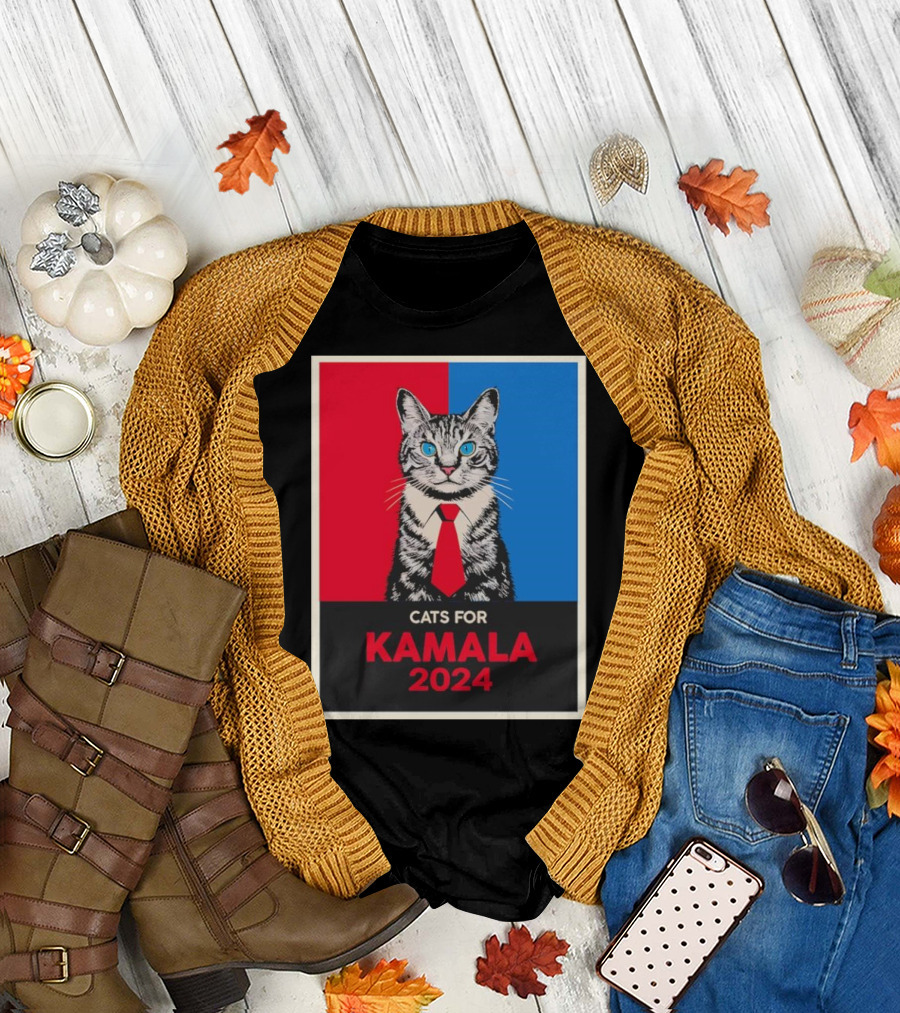 CATS FOR KAMALA 2024 Red Blue Poster Cat with Tie T-Shirt