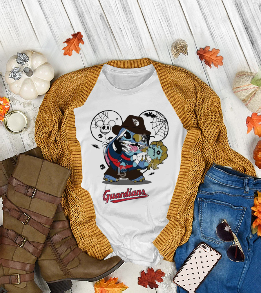 Cleveland Guardians Stitch Freddy Krueger Halloween Guardians Logo Webs T-Shirt