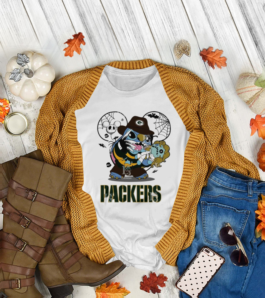 Green Bay Packers Stitch Freddy Krueger Halloween Packers T-Shirt