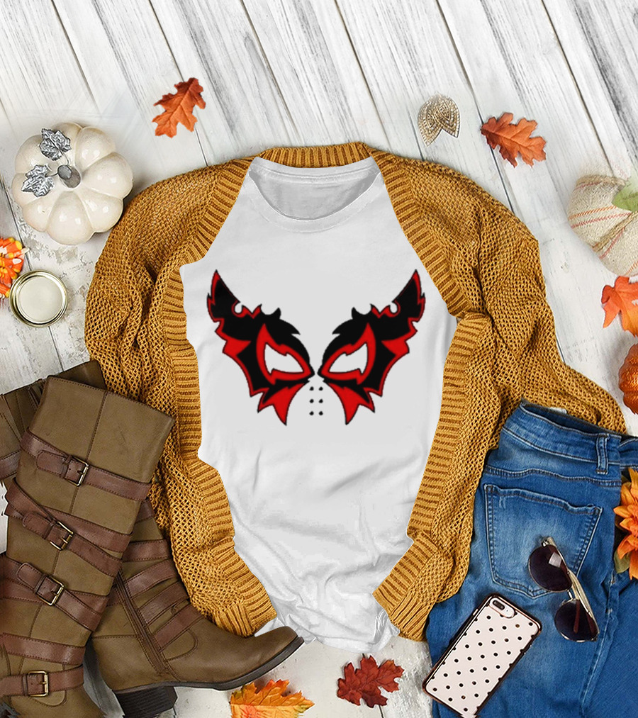 Hell Cat Mask Red and Black Winged T-Shirt