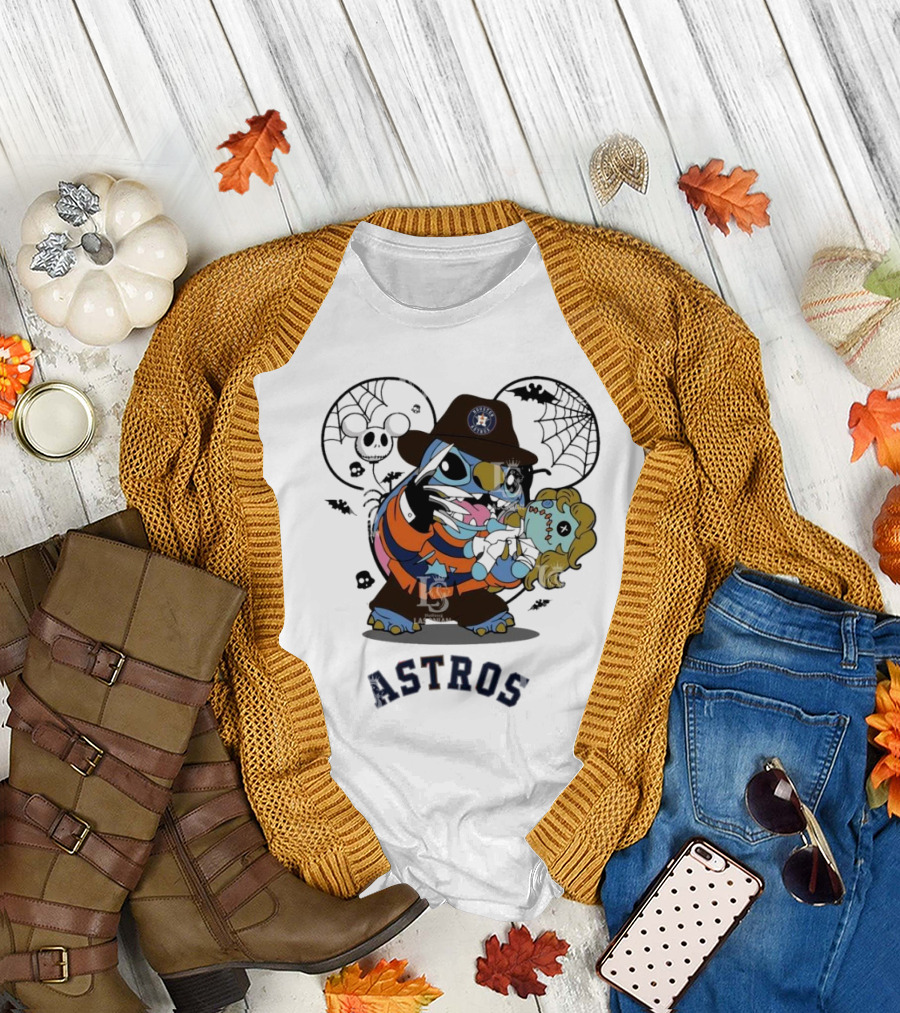 Houston Astros Stitch Freddy Krueger Halloween Horror Mashup T-Shirt