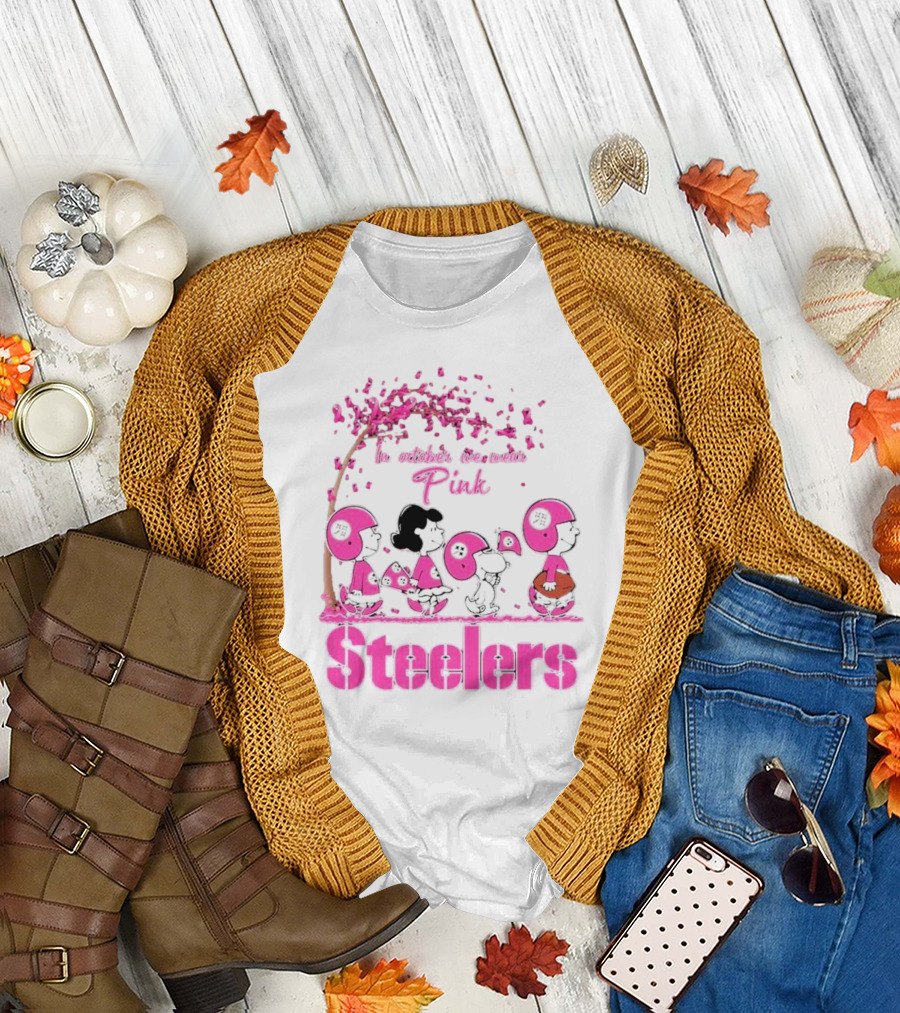 In October We Wear Pink Snoopy Steelers Breast Cancer Awareness T-Shirt