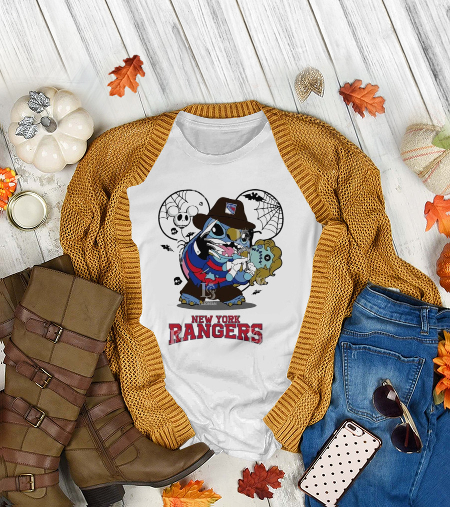 New York Rangers Halloween Stitch Freddy Krueger Crossover T-Shirt
