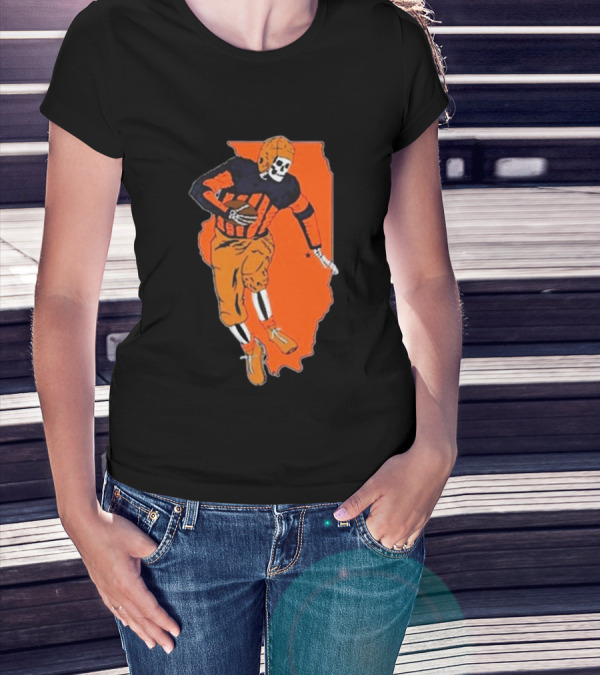 IL Illinois Fighting Illini Football Skeleton Player On Orange State Background T-Shirt