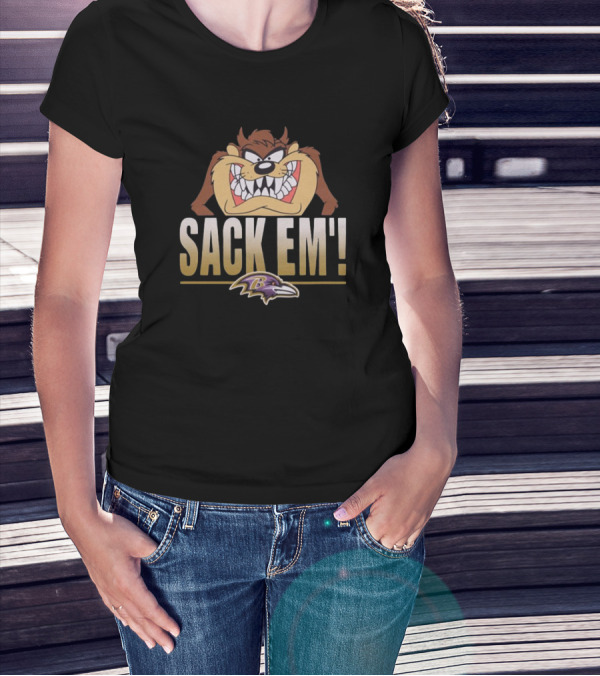 Looney Tunes Taz Sack Em Baltimore Ravens NFL T-Shirt