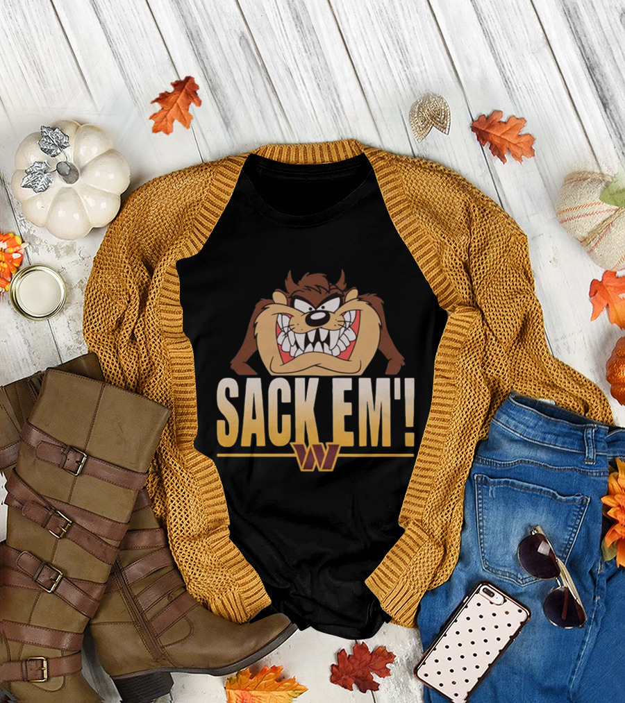 Looney Tunes Taz Sack Em’ Washington Commanders NFL T-Shirt