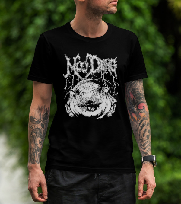 Moo Deng Heavy Metal Style Hippo With Lightning T-Shirt