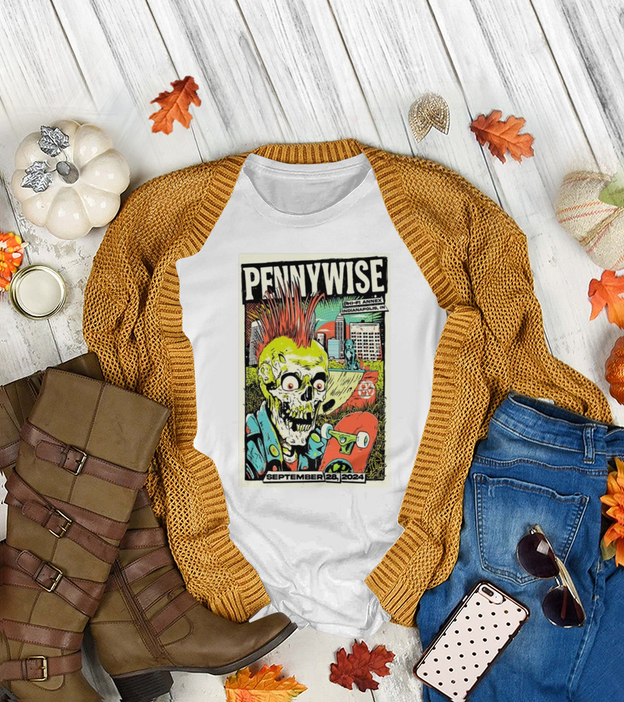 Pennywise Hi-Fi Annex Indianapolis September 28 2024 Punk Rock Skateboarding Skeleton T-Shirt