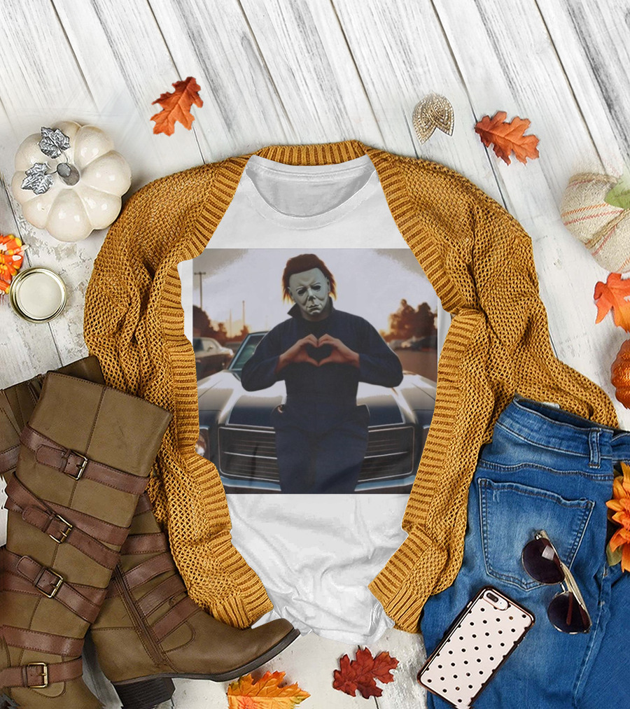Michael Myers Heart Gesture Over Classic Car T-Shirt